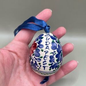 Vintage Budapest Hungary Handpainted Egg 2.3” Floral Ornament Christmas Easter